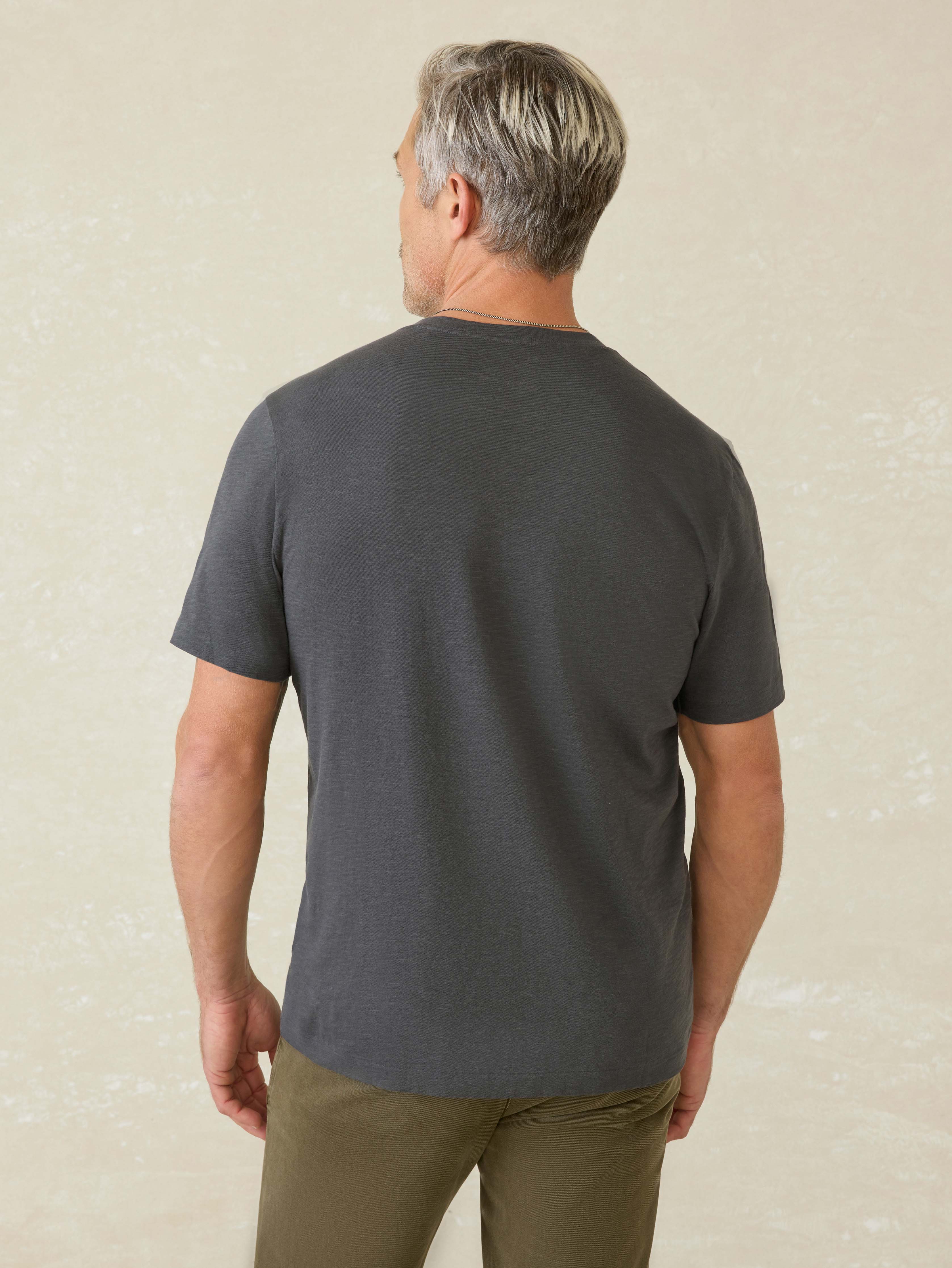 Short-Sleeve Sunwashed Regenerative Cotton V-Neck Tee - Graphite