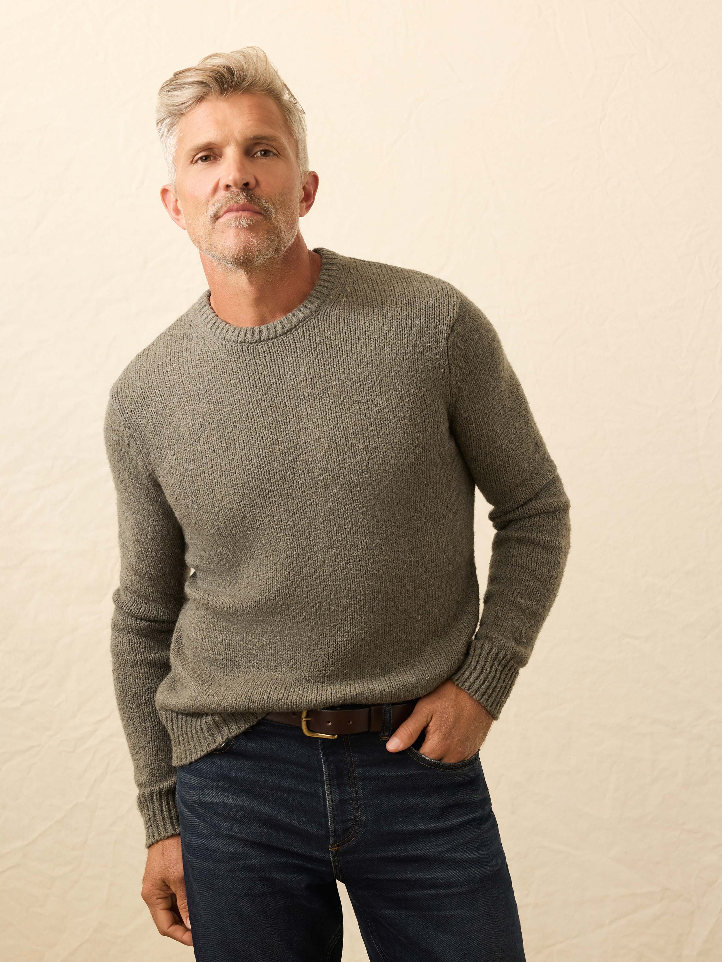 Heirloom Cotton Crewneck Sweater - Olive Cove