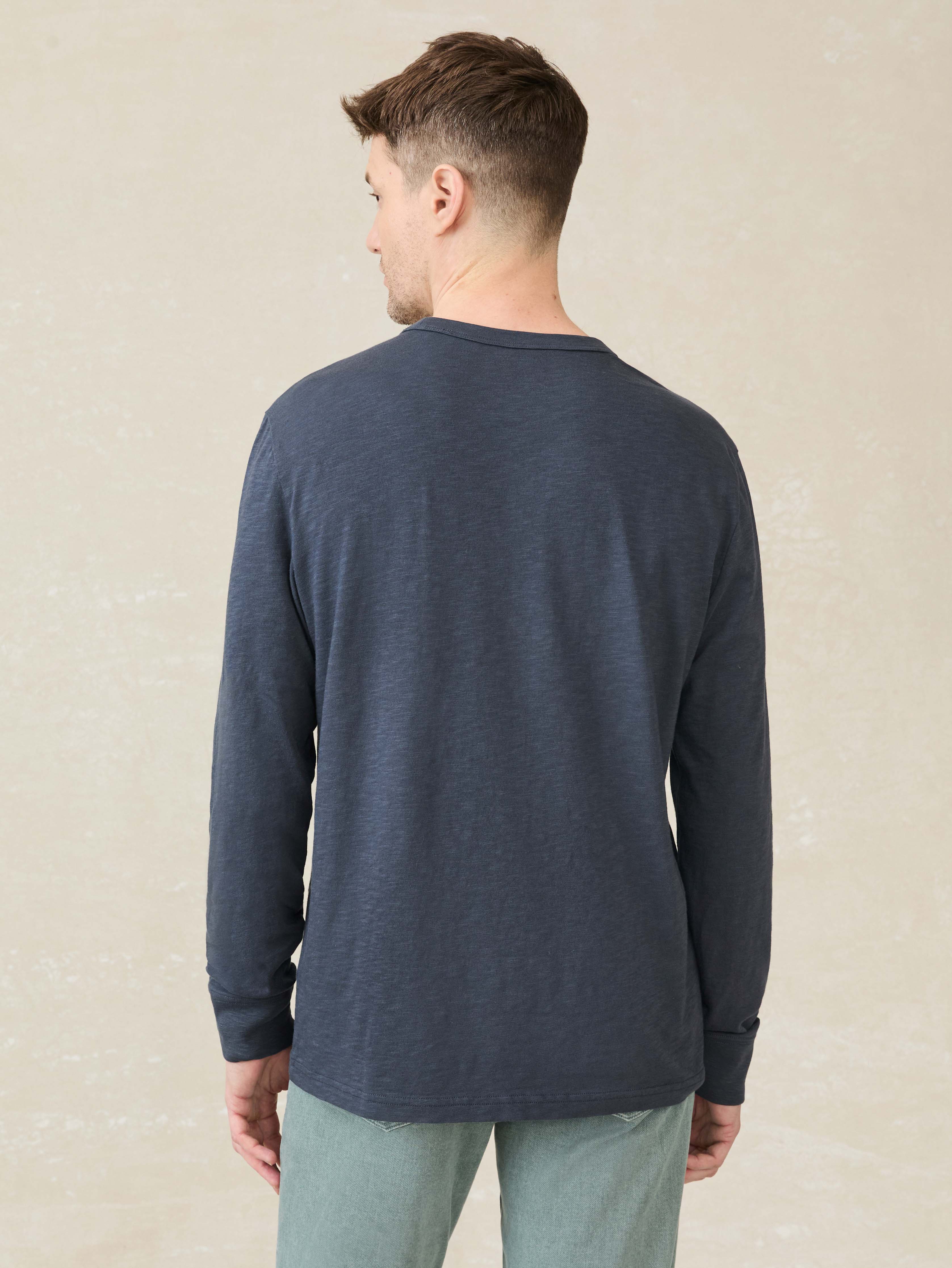 Long-Sleeve Sunwashed Regenerative Cotton Tee - Dune Navy
