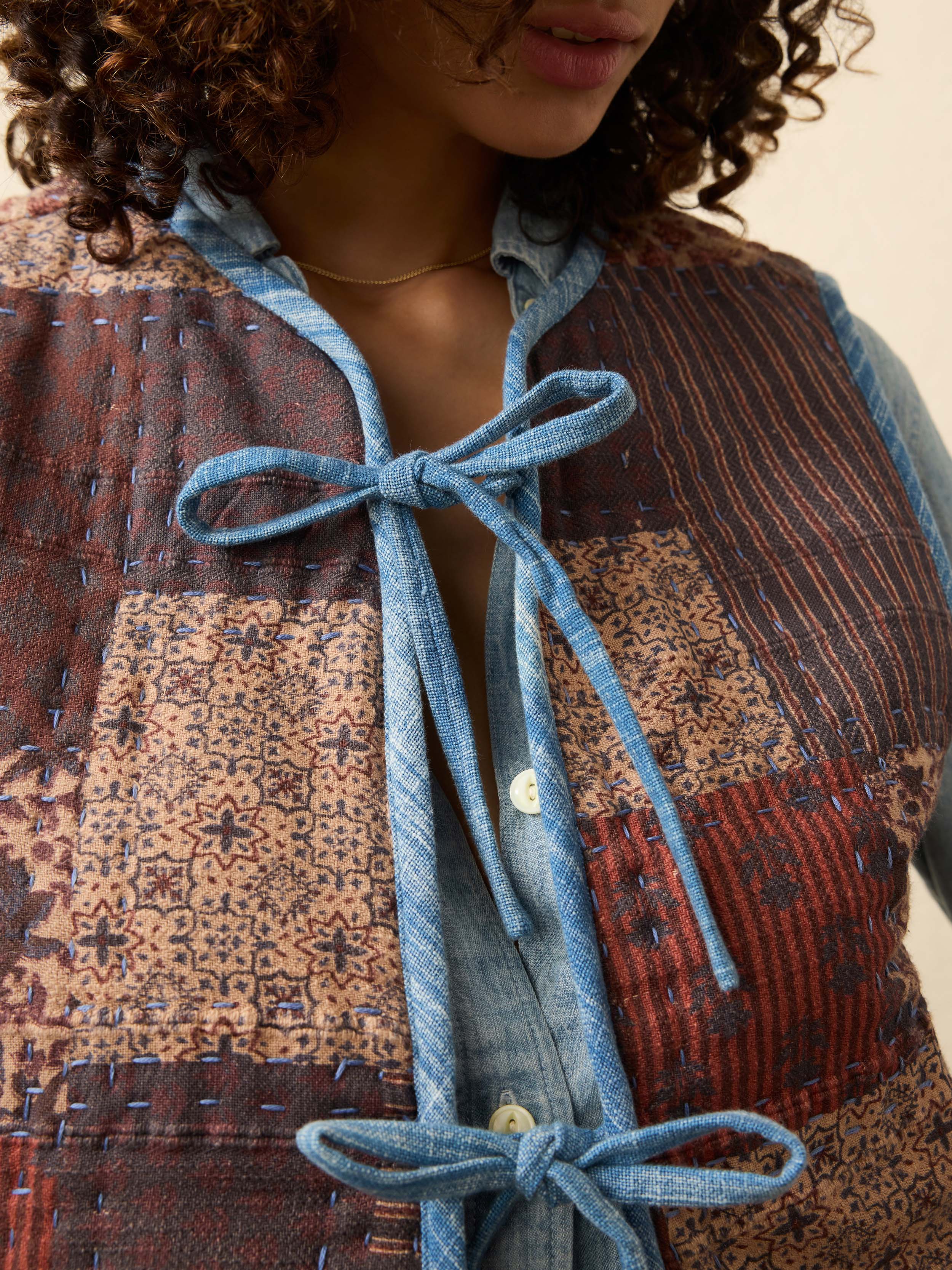 Indigo Quilted Patchwork Vest - Indra Patchwork