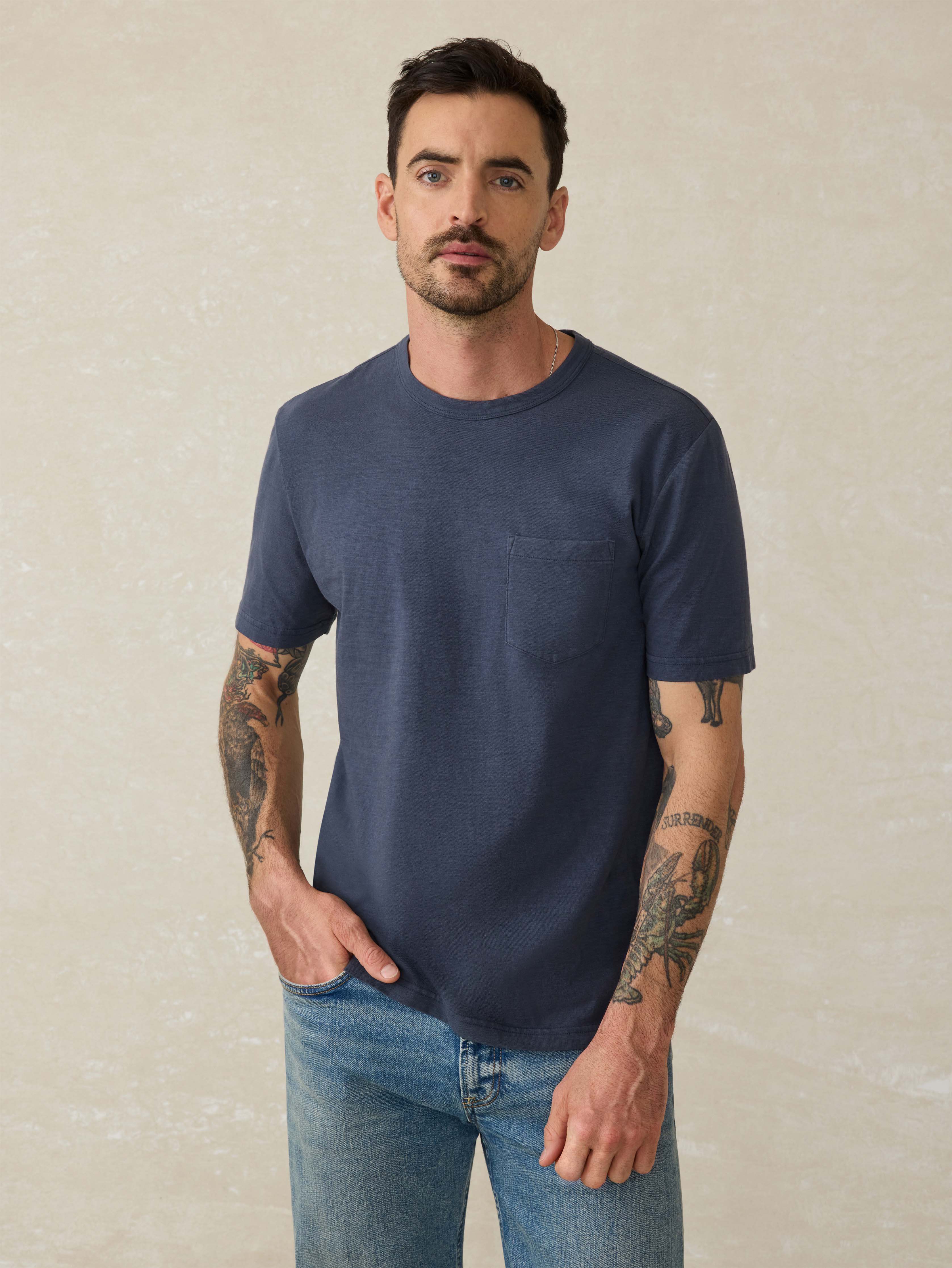Sunwashed Regenerative Pocket Tee - Dune Navy