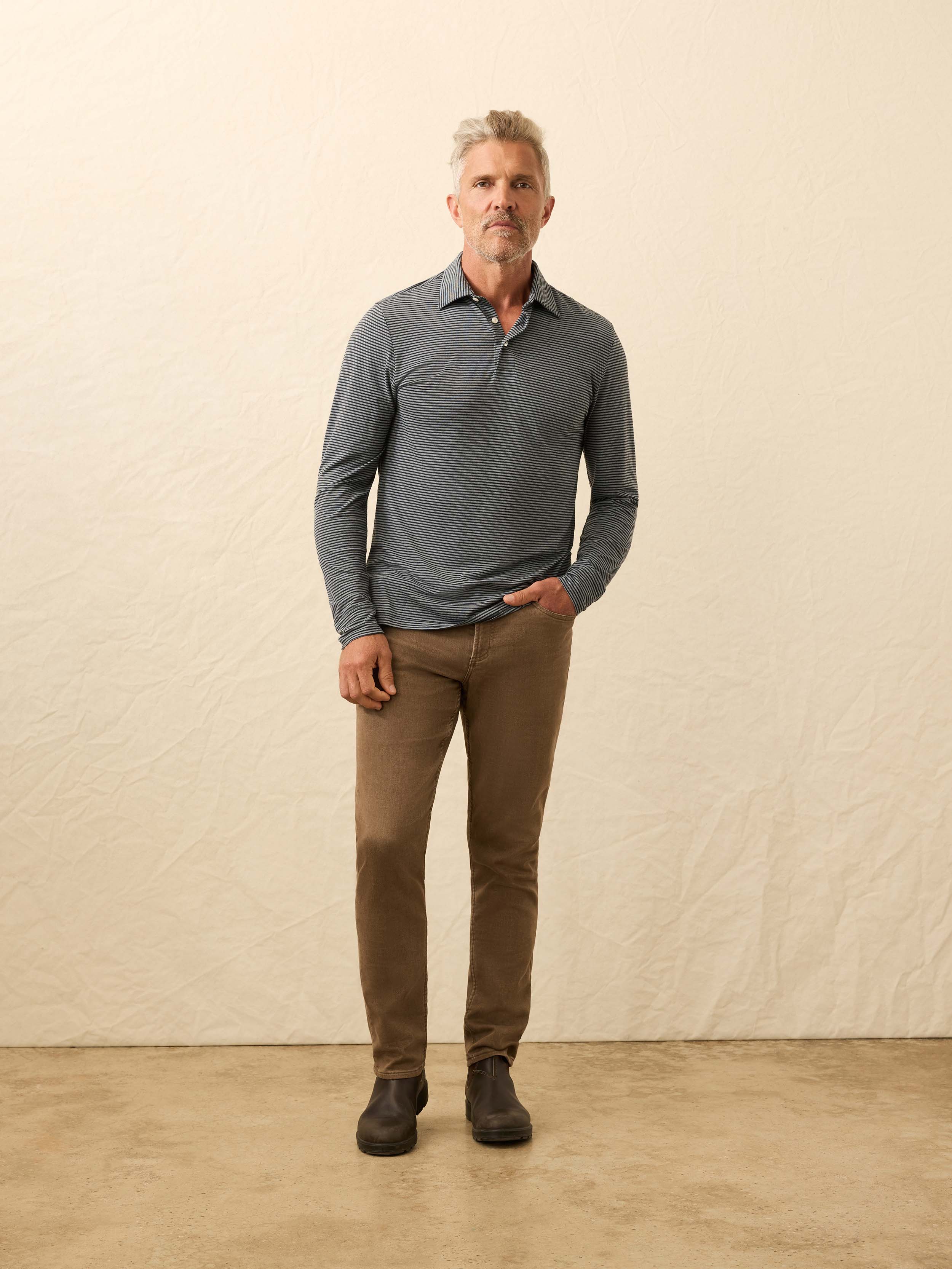 Long-Sleeve Movement™ Polo - Moonlight Point Stripe