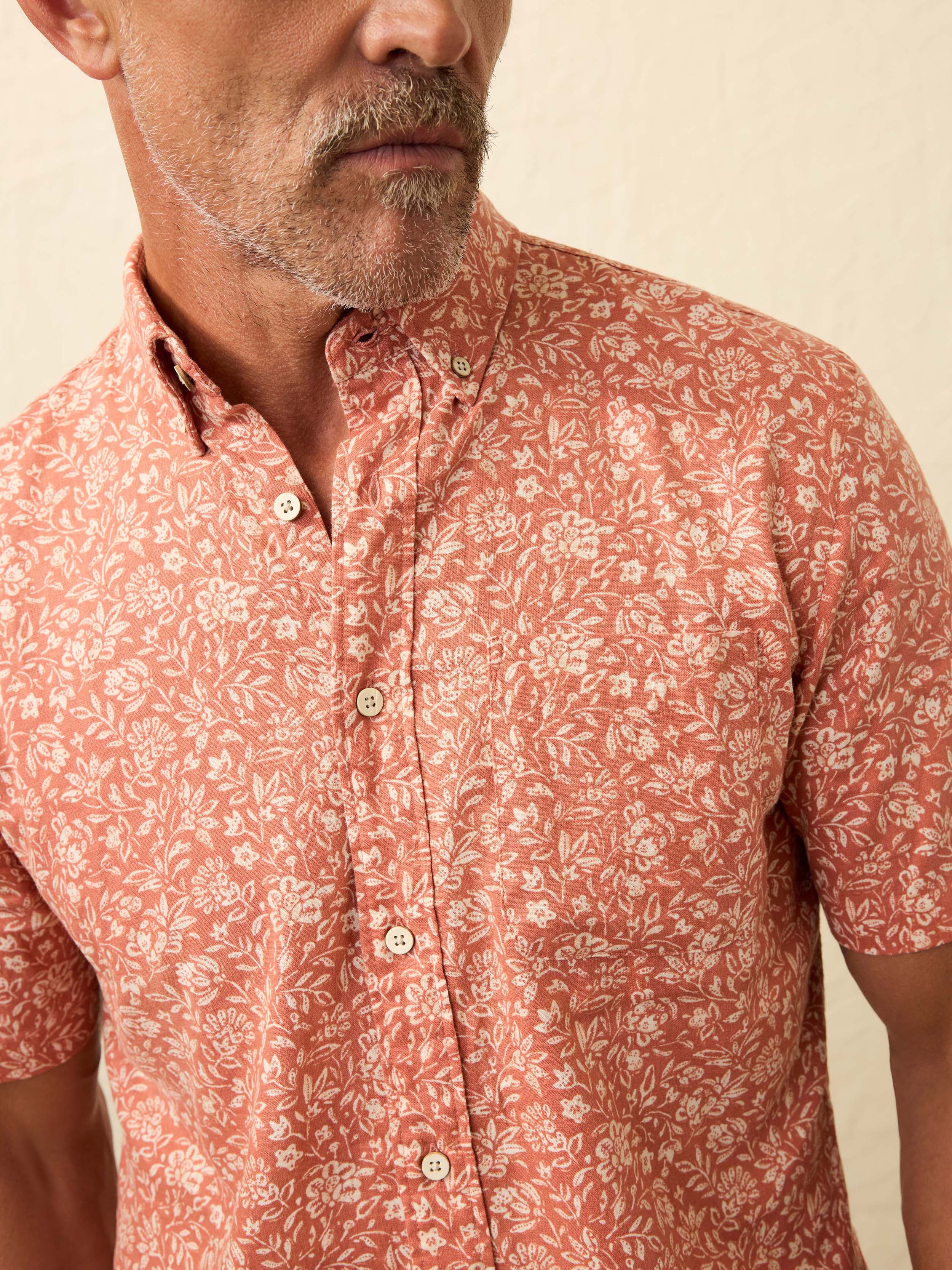 Short- Sleeve Breeze Shirt - Coral Beach Floral