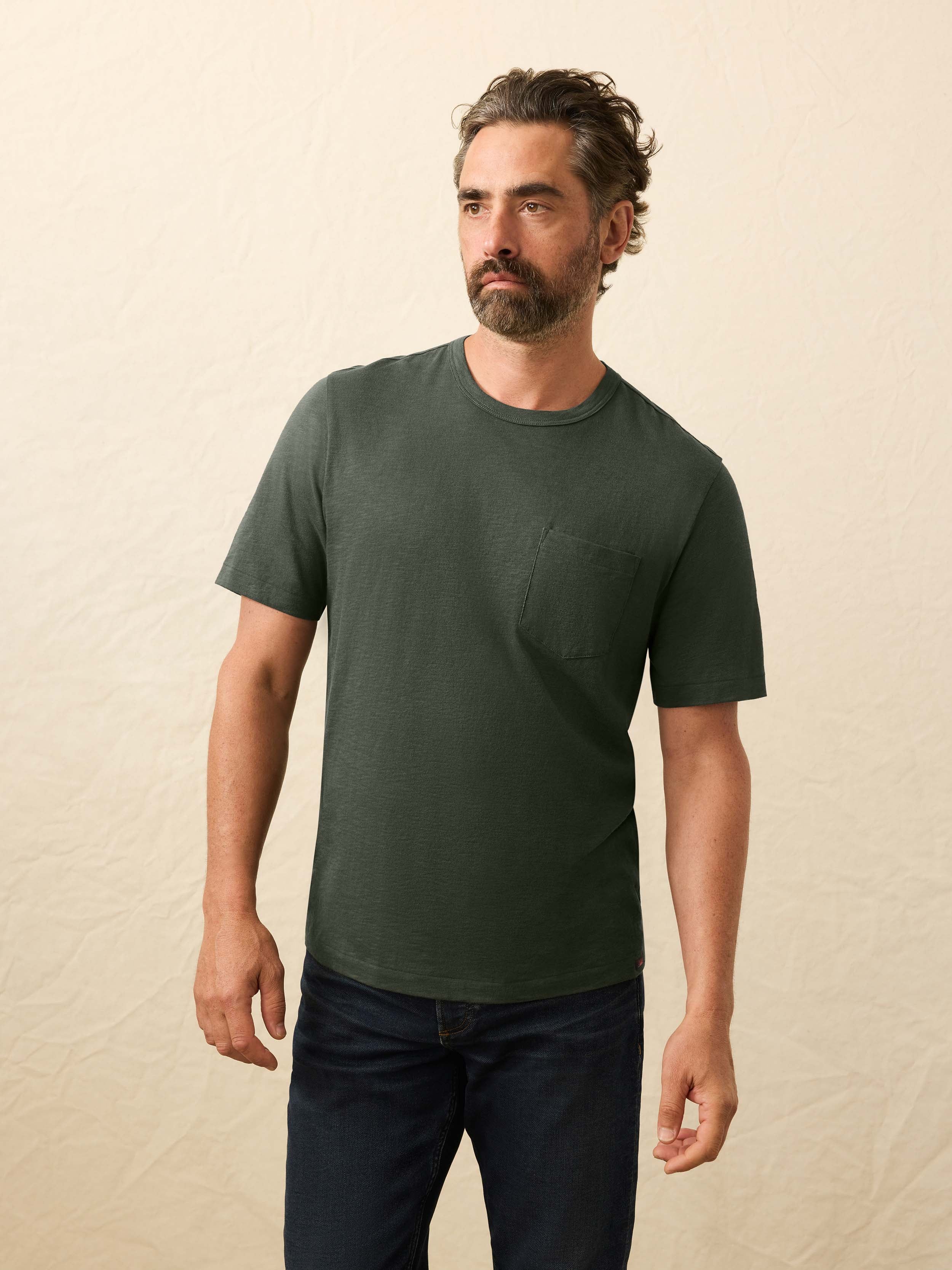 Sunwashed Regenerative Pocket Tee - Fall Evergreen