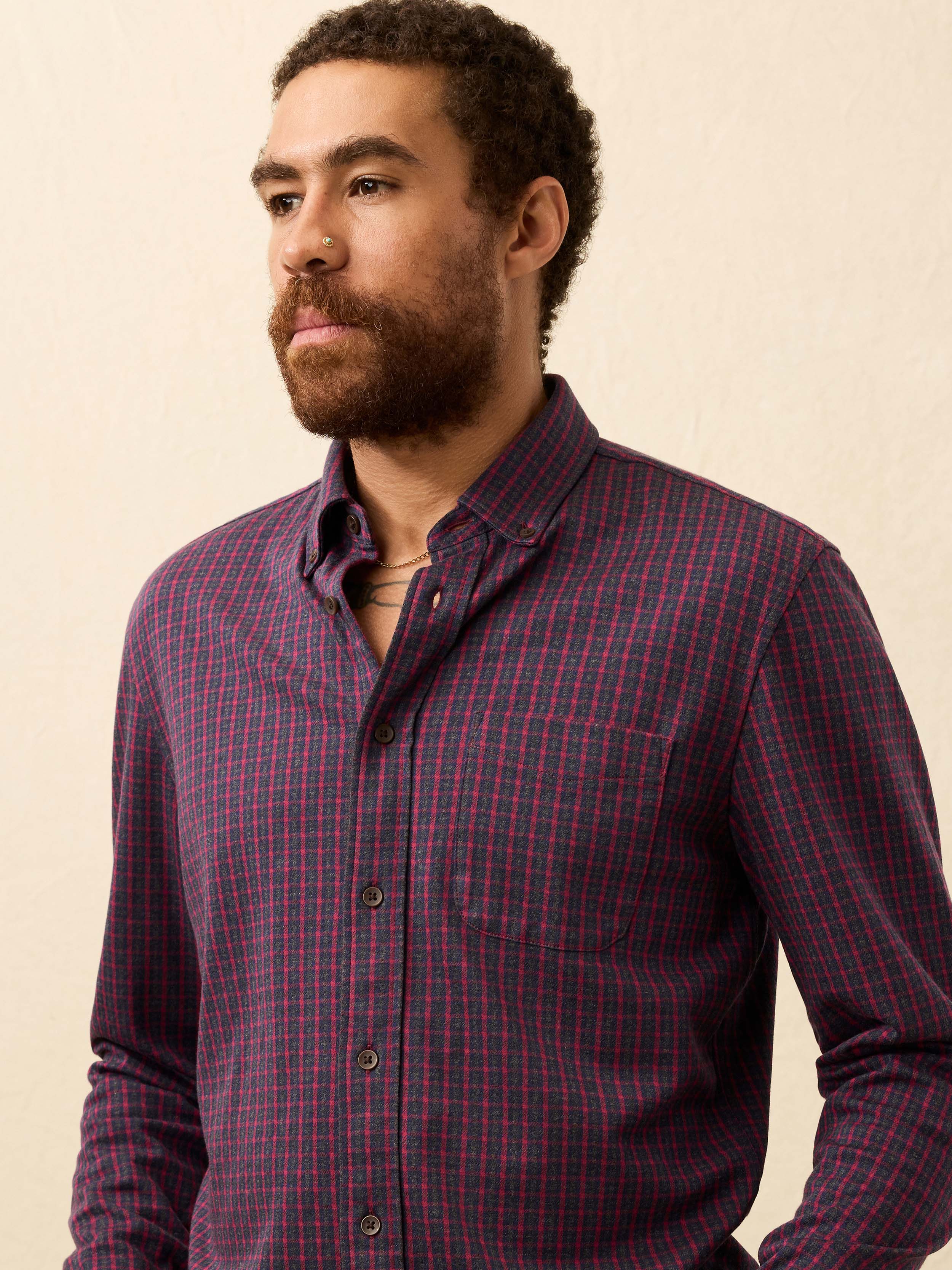Coastline Knit Shirt - Red Dusk Check