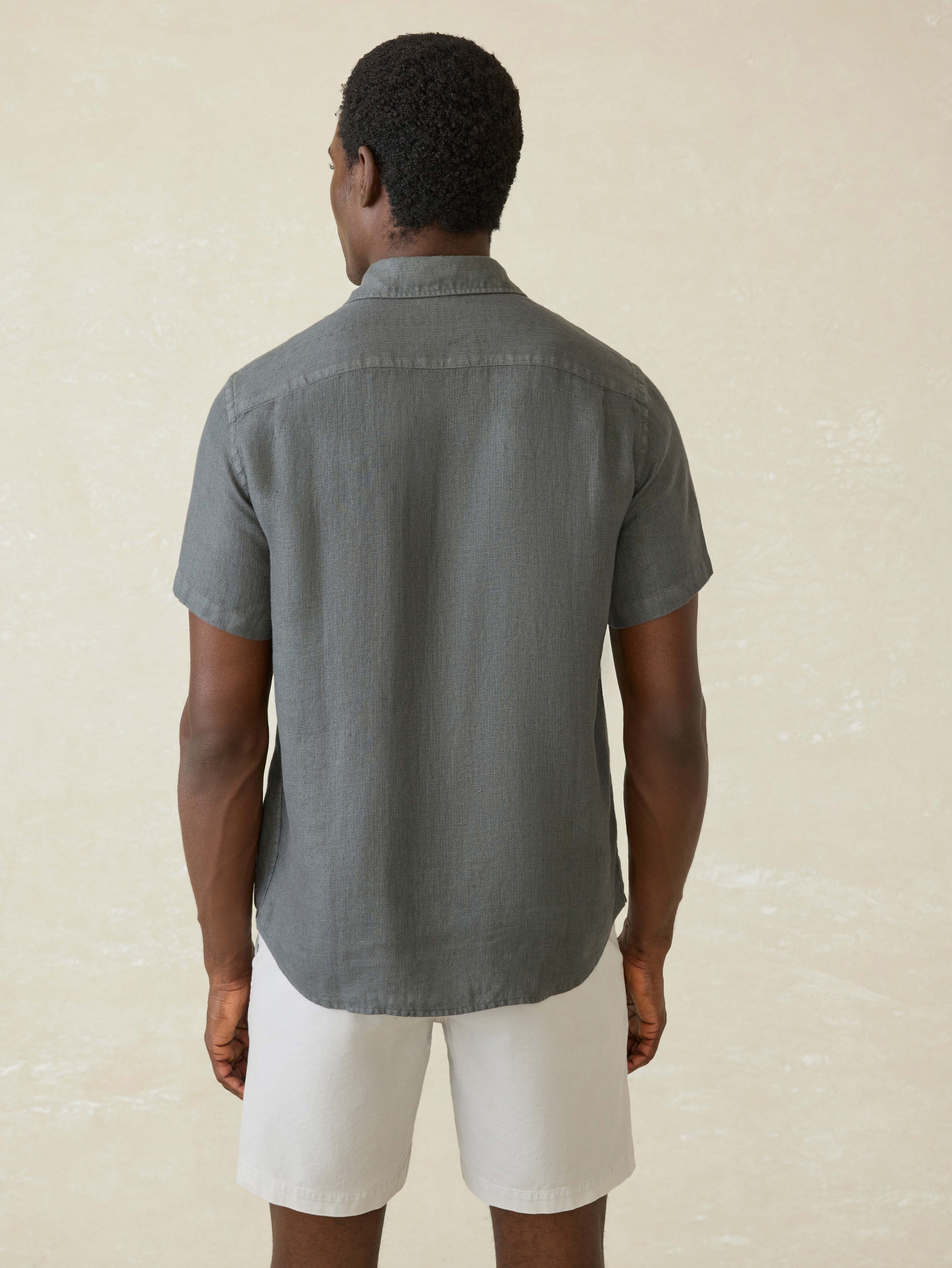 Short-Sleeve Palma Linen Shirt - Washed Black Basketweave
