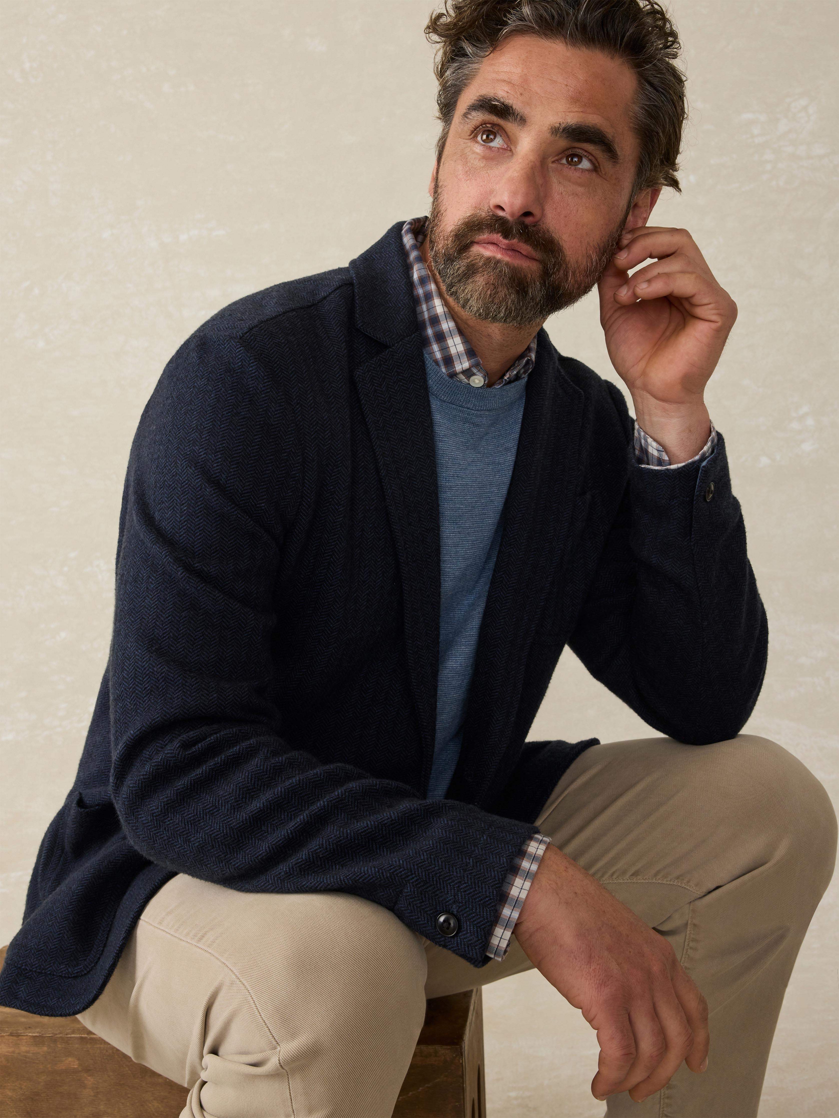 Inlet Knit Tweed Blazer - Navy Twilight Herringbone