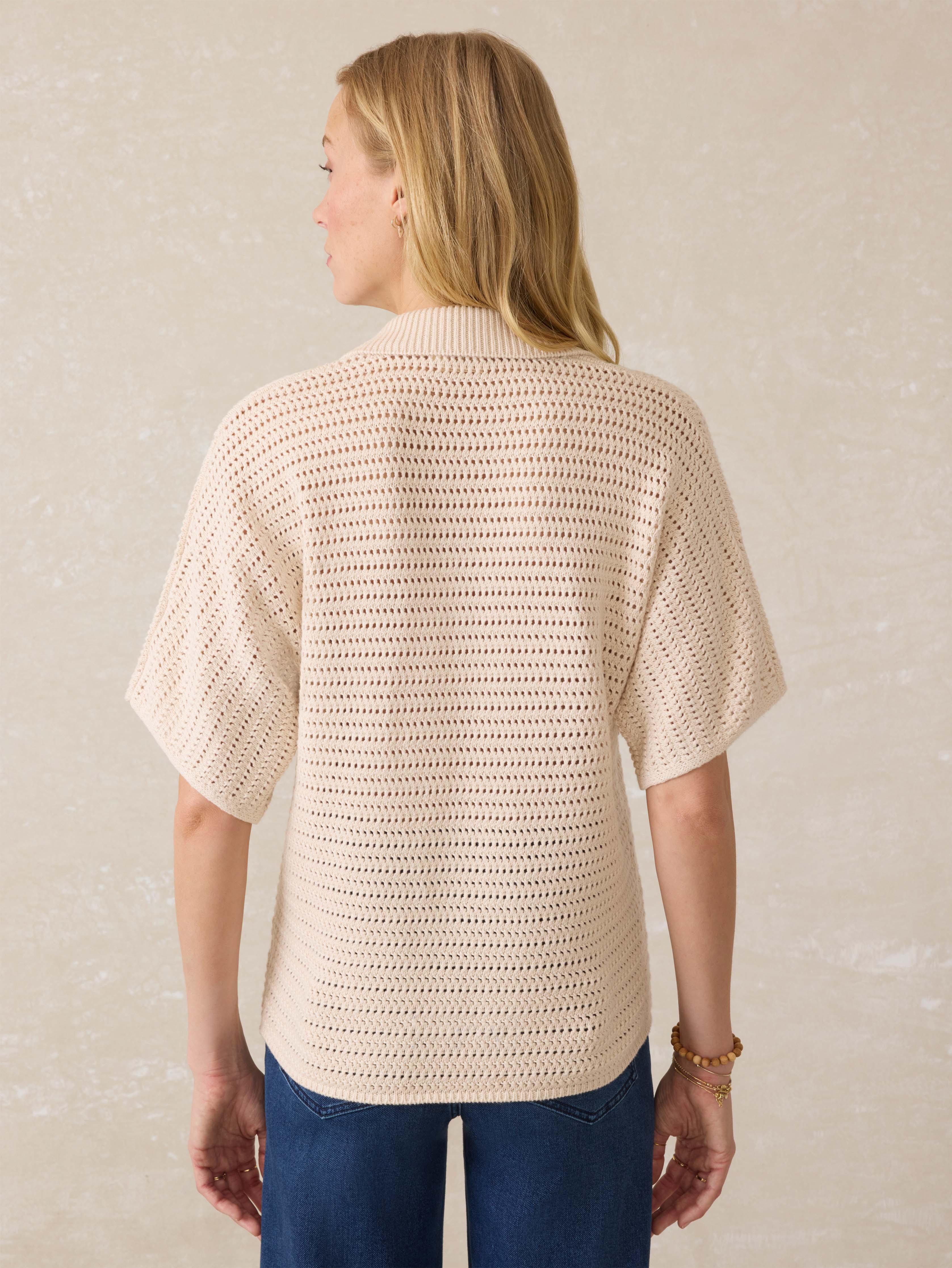 Seacoast Crochet Polo - Cream