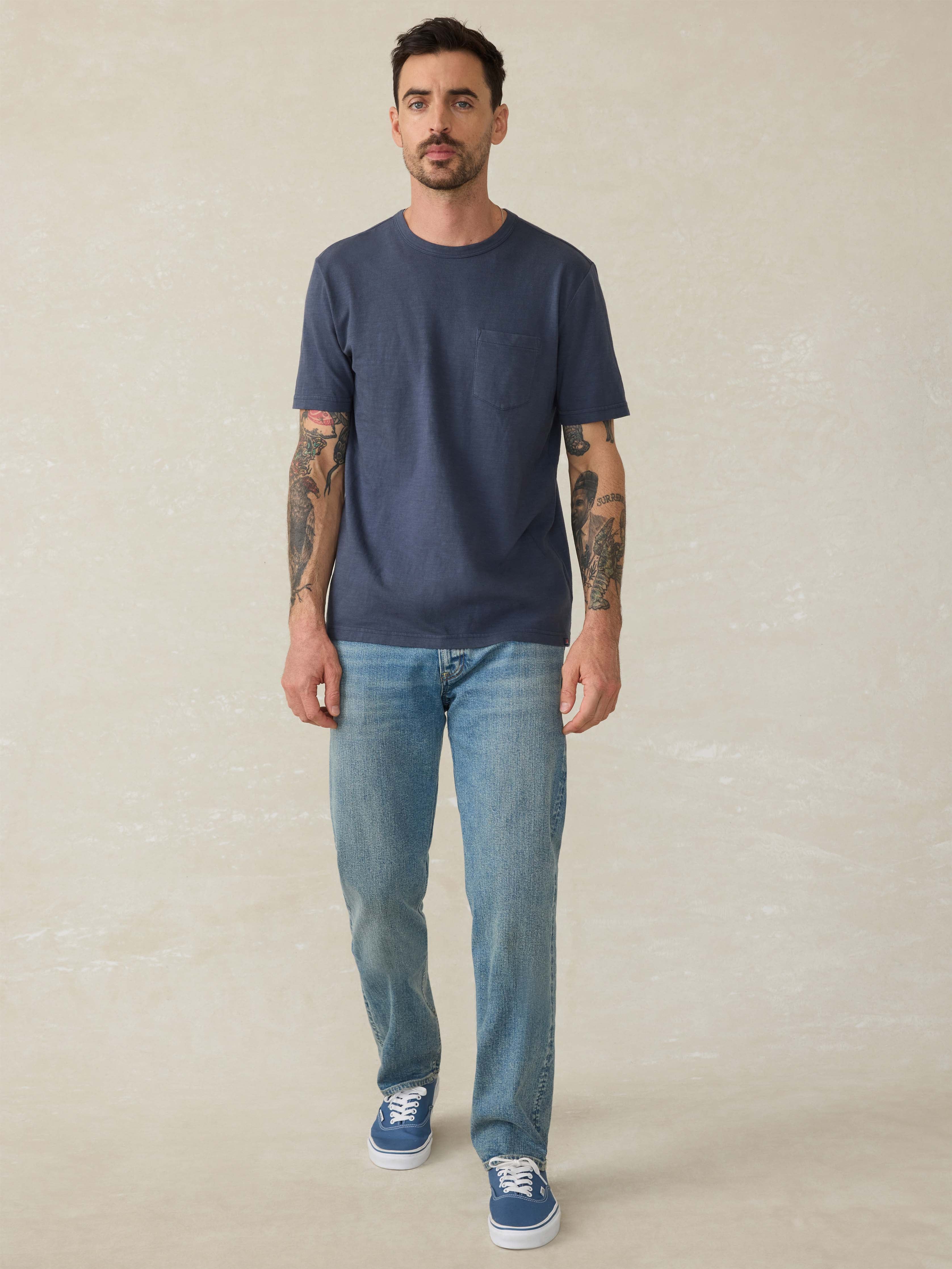 Sunwashed Regenerative Pocket Tee - Dune Navy