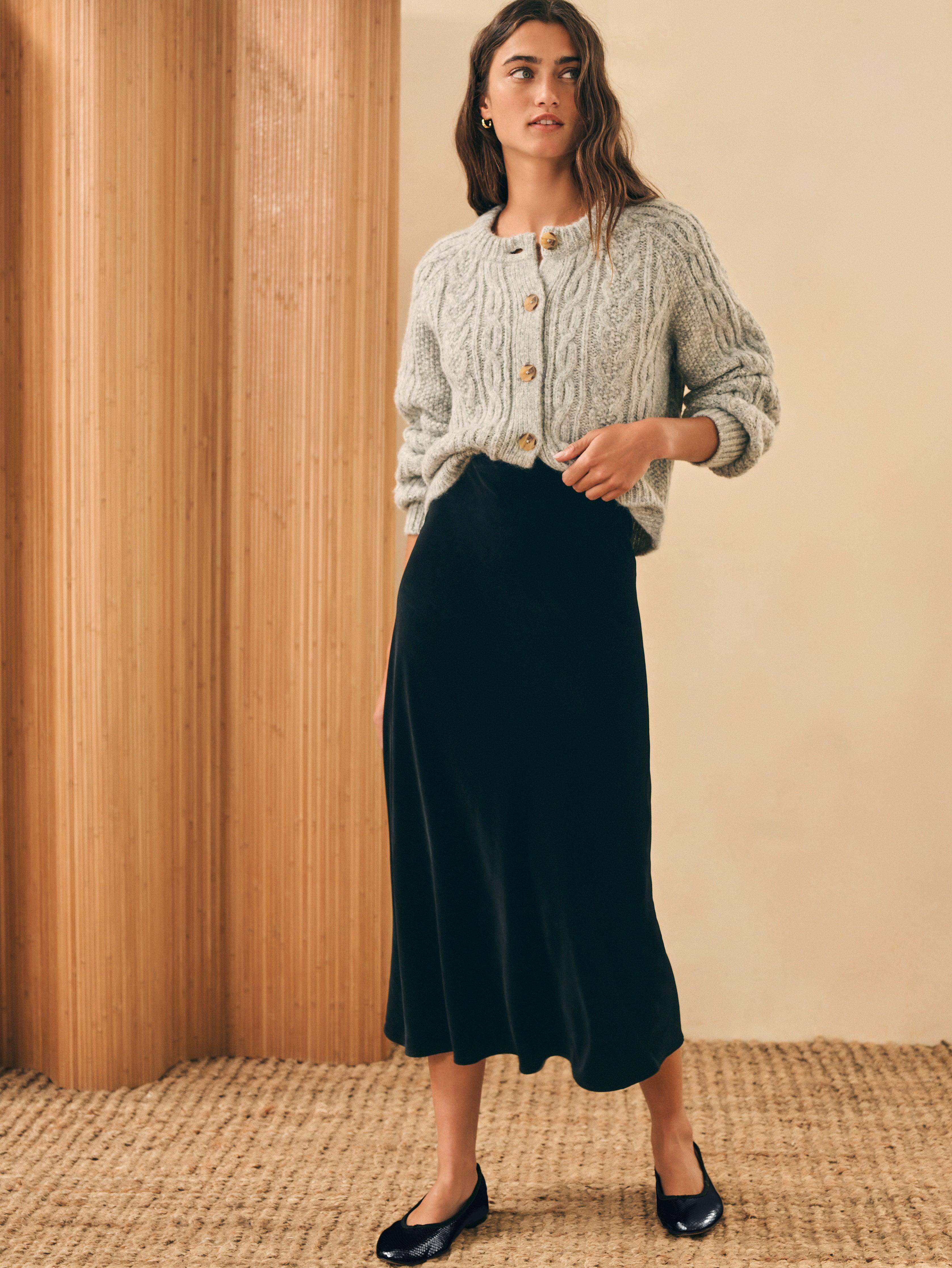 Stretch Silk Velvet Ina Slip Skirt - Black