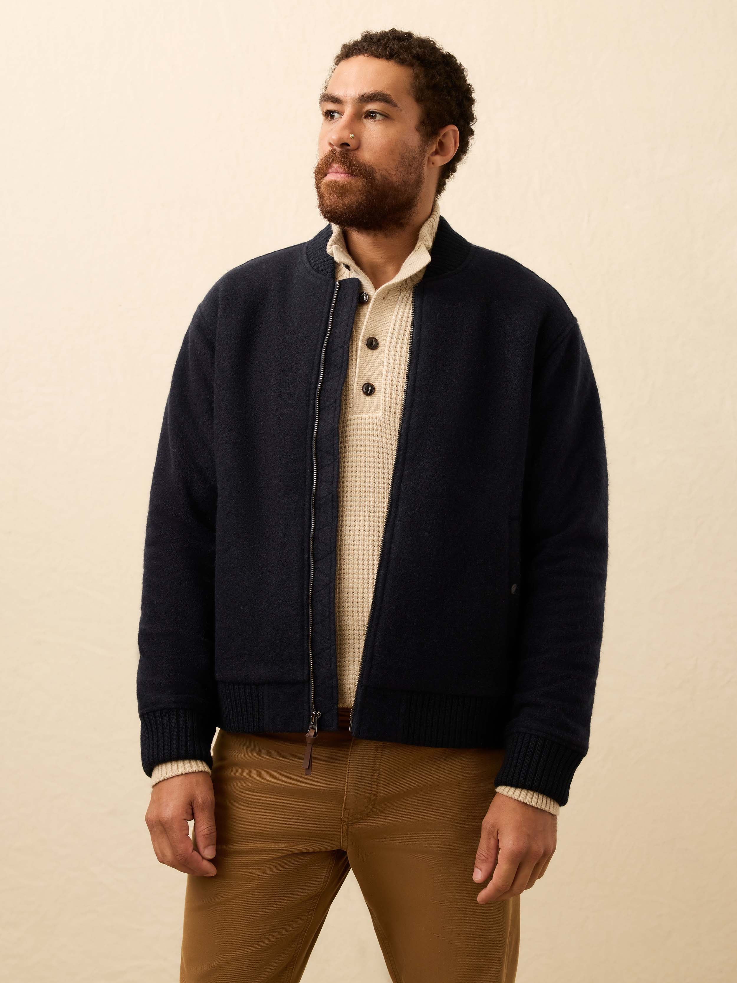 Range Fleece Lined Bomber - Navy Shadow Twill