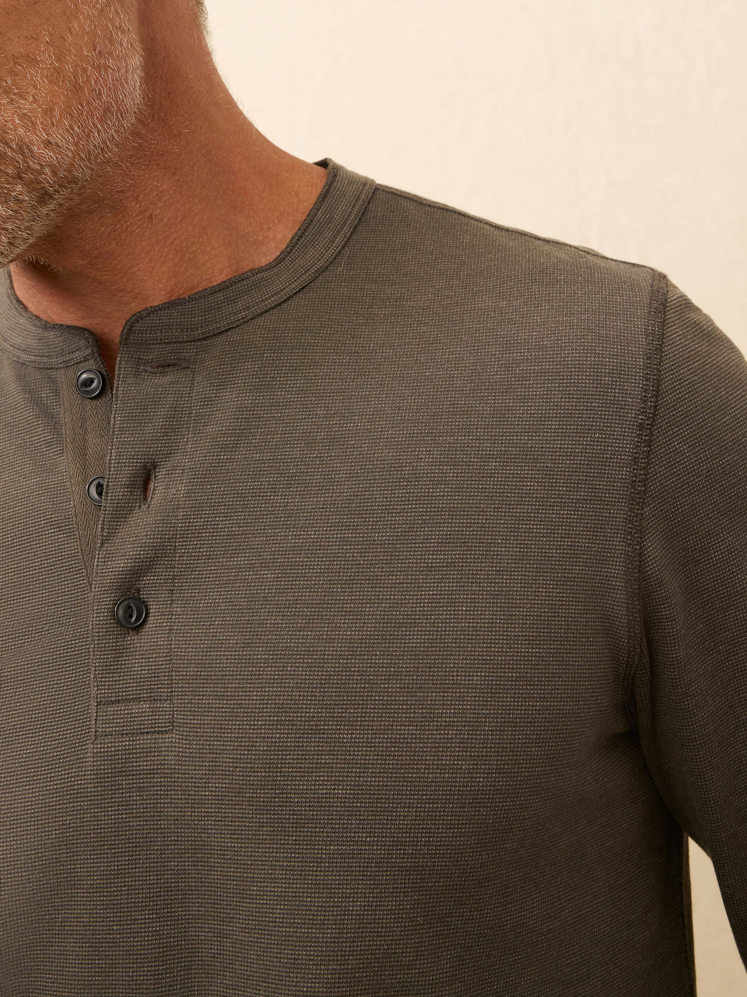 Long-Sleeve Waffle Henley - Night Rock