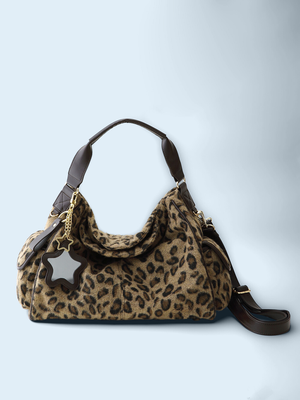 Wool Leopard Pillow Bag Beige