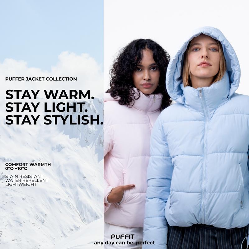 PUFFIT WarmCore Premium Short Puffer Jackets with Removable Hood & Optional Faux Fur Linging, Lady Casual Outerwear Longsleeves Zip Pockets Warm Quilted Coat
