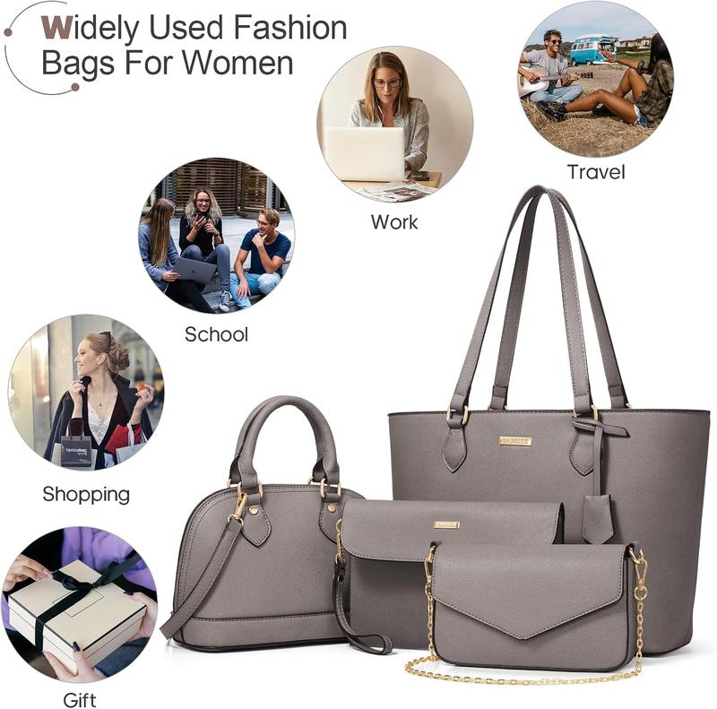 BAGSURE 4PCS Women’s Purse Set – Fashion Tote, Crossbody & Wallet Combo, Elegant Handbags Perfect Gift For Christmas Durable Organizer