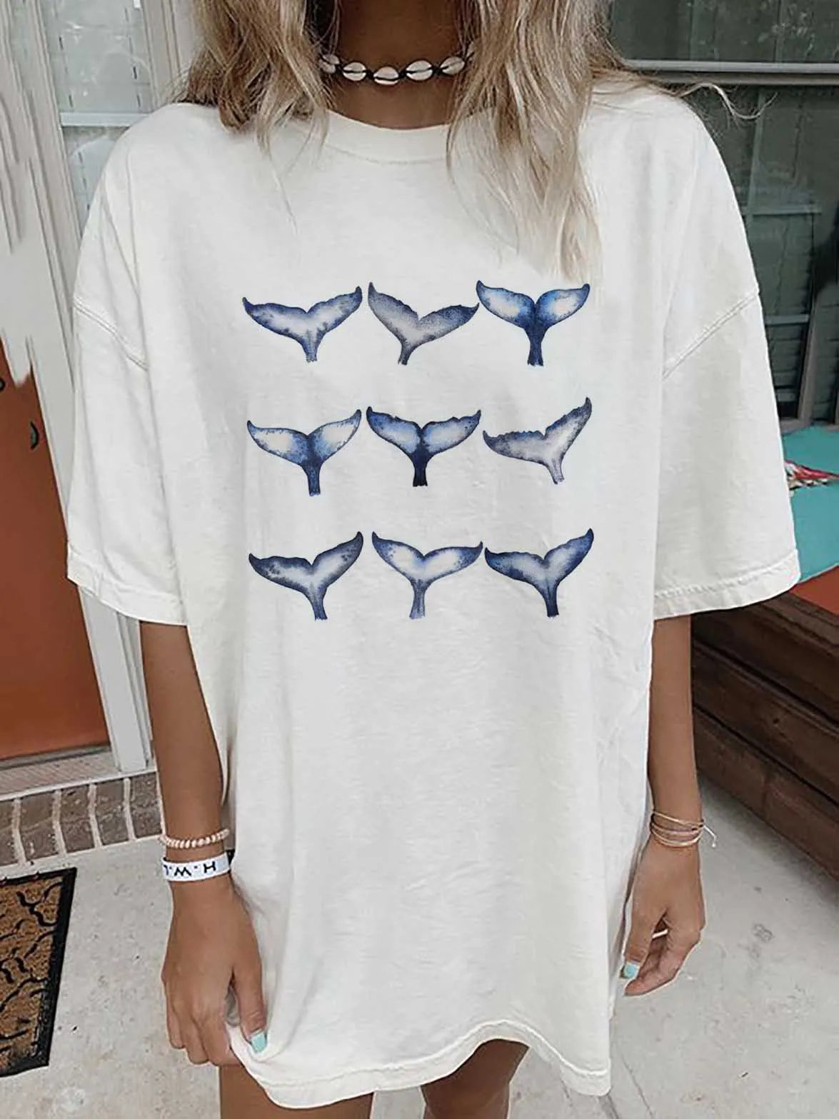 Women's Whale Tails Print Loose T-Shirt
