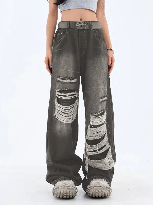 Retro Distressed Patch Ripped Design Niche Ripped Jeans