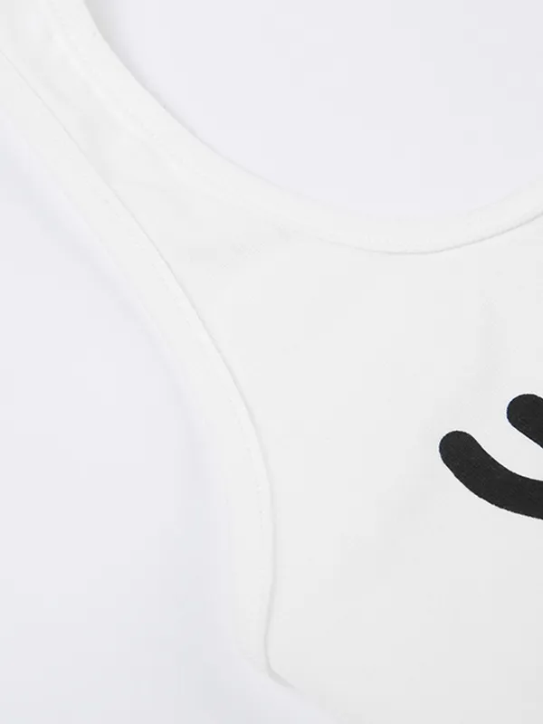 Alphabet Navel White Cropped Tank Top
