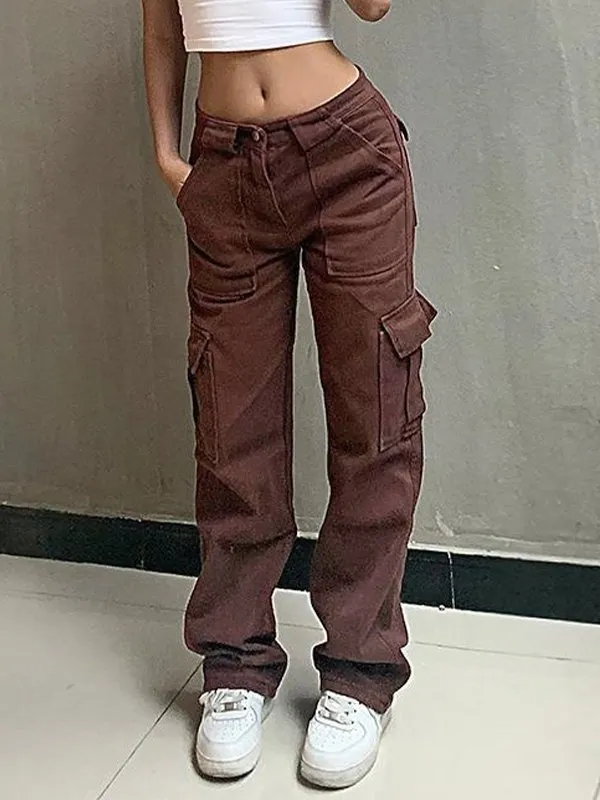 Vintage Wash Brown Baggy Cargo Jeans