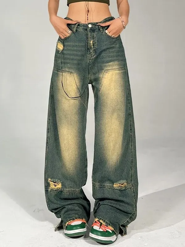 Distressed Denim Contrast Jeans