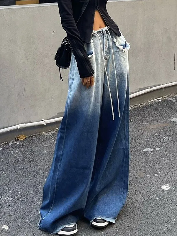Ombre Frayed Floor Mop Boyfriend Jeans