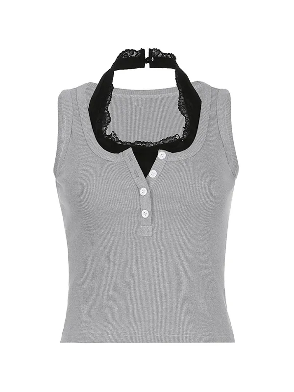 Lace Stitching False Two Tank Top