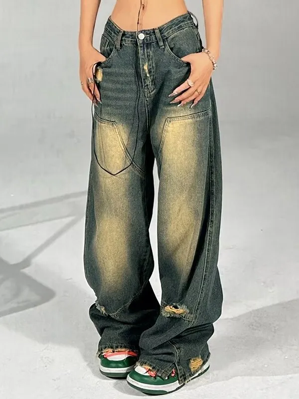 Distressed Denim Contrast Jeans