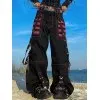 Eyelet Strap Black Cargo Pants