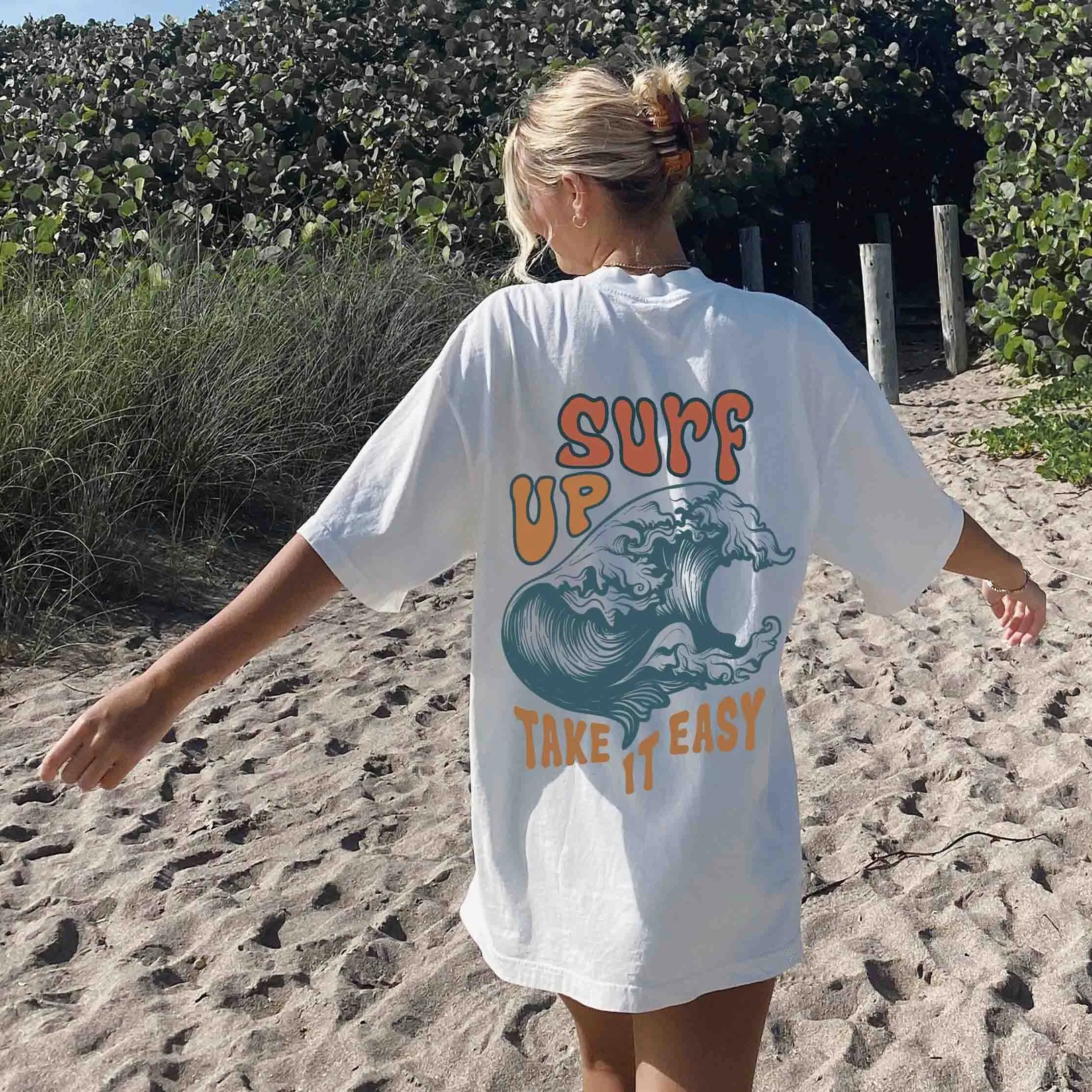 Women's Surf Up Take It Easy Spray Cotton Oversized T-Shirt