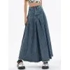Vintage Denim Pleated Midi Skirt