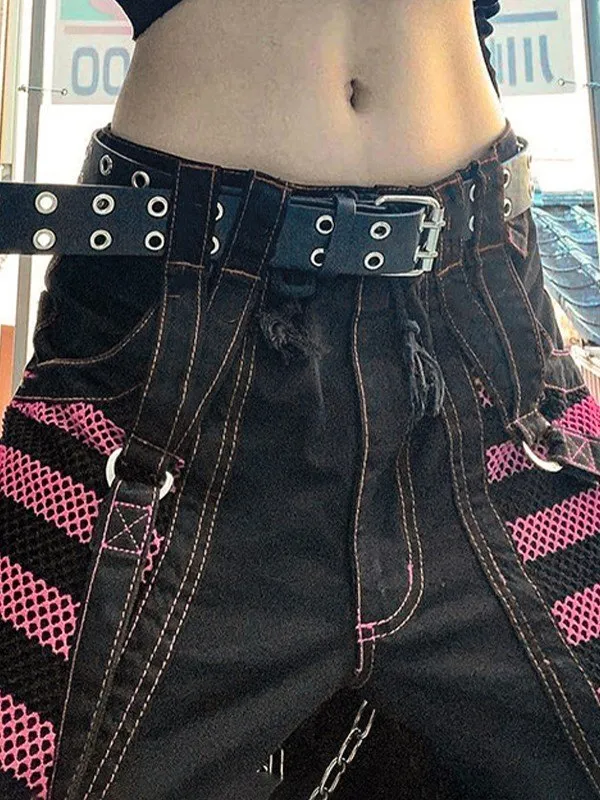 Eyelet Strap Black Cargo Pants