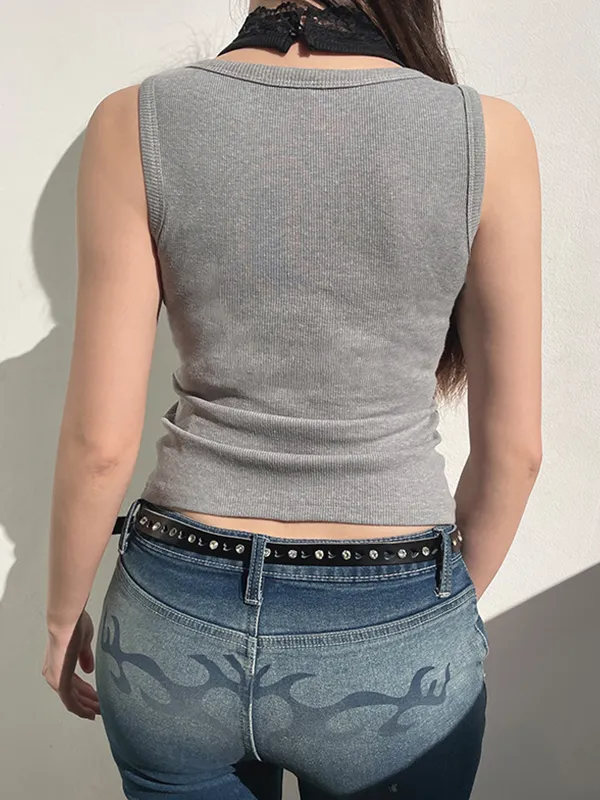 Lace Stitching False Two Tank Top