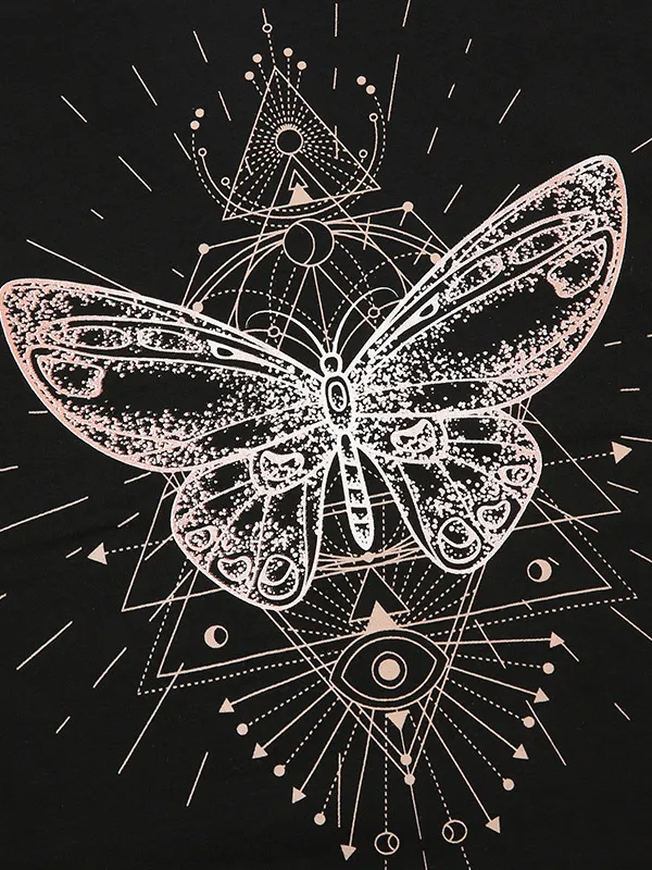 Butterfly Print U Shaped Hem Short Sleeved Tee
