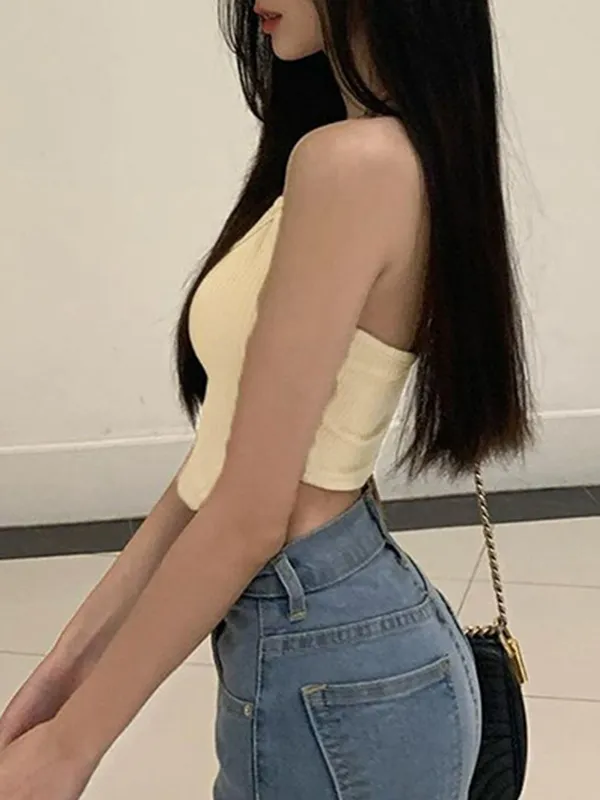 Backless Chain Halter Cropped Tank Top