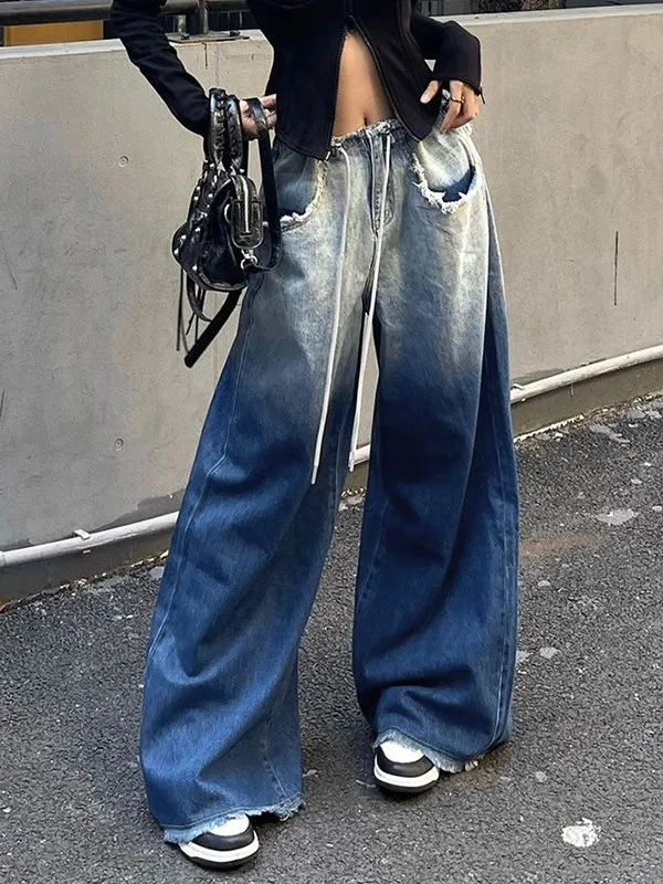 Ombre Frayed Floor Mop Boyfriend Jeans