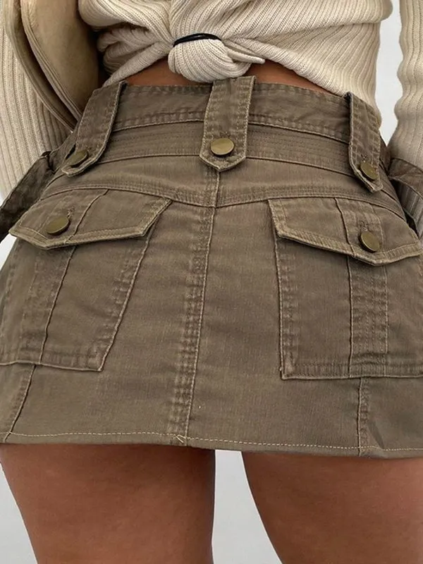 Paneled Denim Cargo Mini Skirt