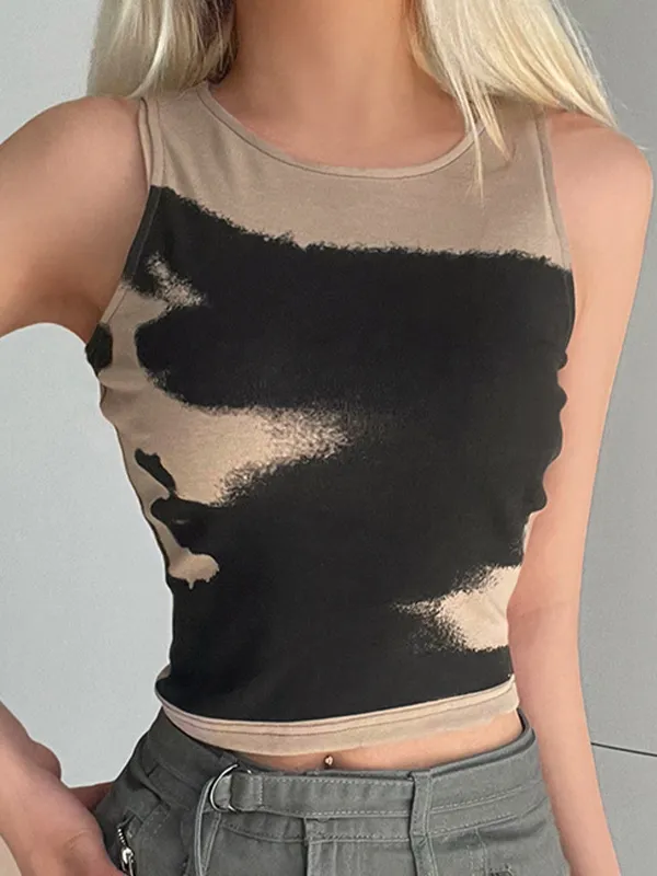 Portrait Print Cropped Tank Top