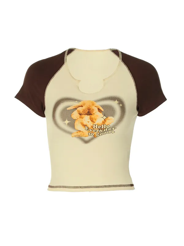 Animal Print Raglan Short Sleeved Tee