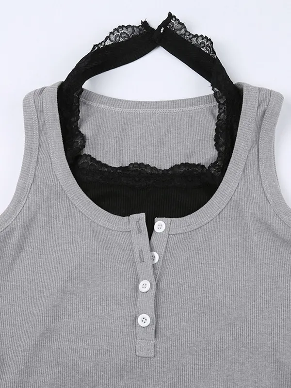 Lace Stitching False Two Tank Top
