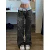 Washed Heart Pattern Cargo Jeans