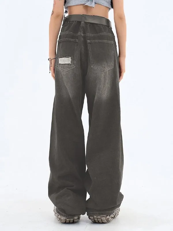 Retro Distressed Patch Ripped Design Niche Ripped Jeans