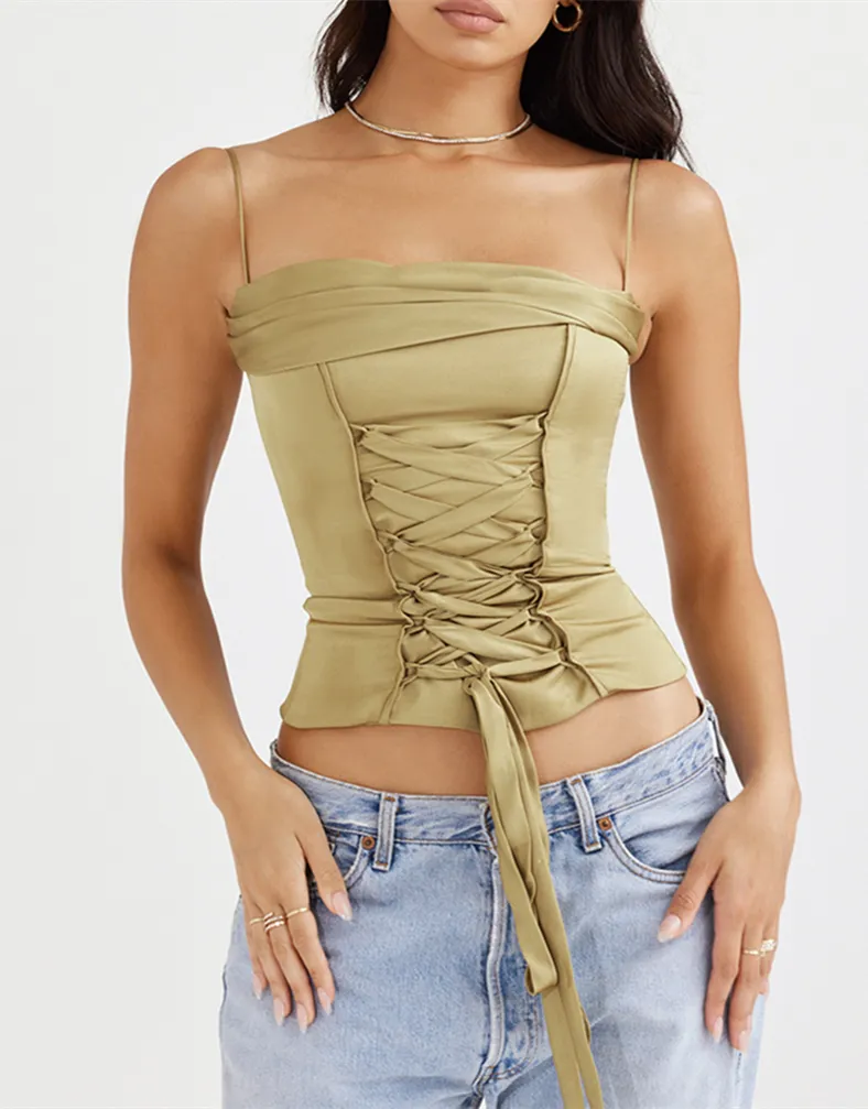OLIVE SATIN LACE UP CORSET