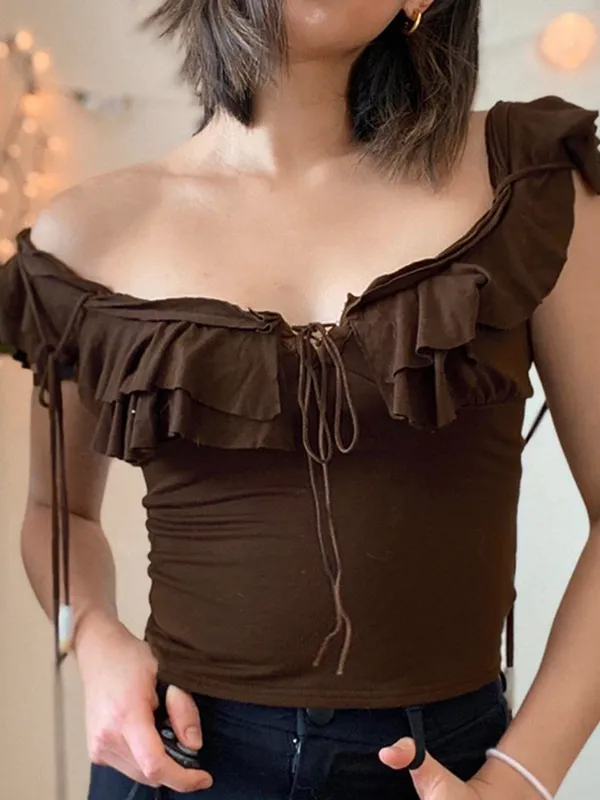 Ruffle Neck Ties Tank Top