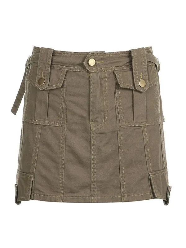 Paneled Denim Cargo Mini Skirt