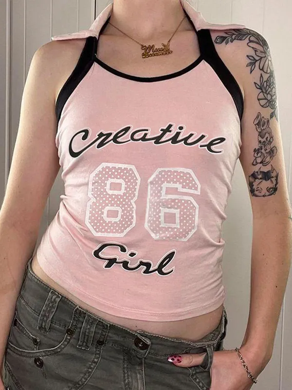 Pink Letter Halter Tank Top