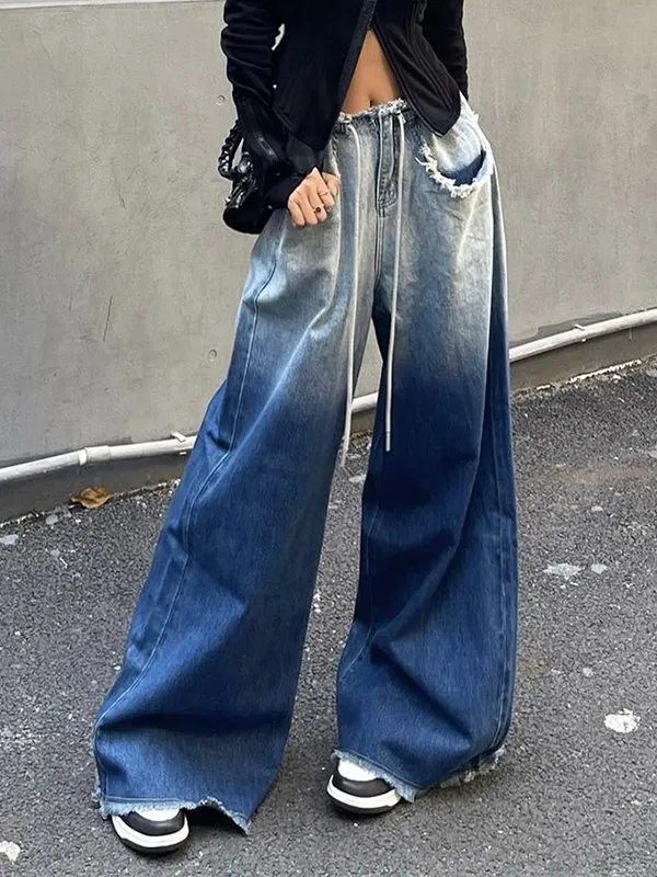 Ombre Frayed Floor Mop Boyfriend Jeans