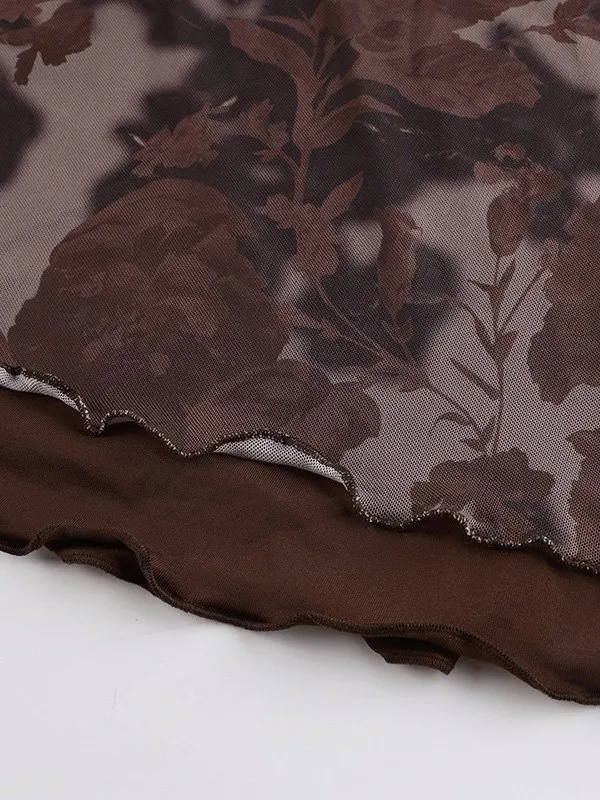 Mesh Floral Midi Skirt