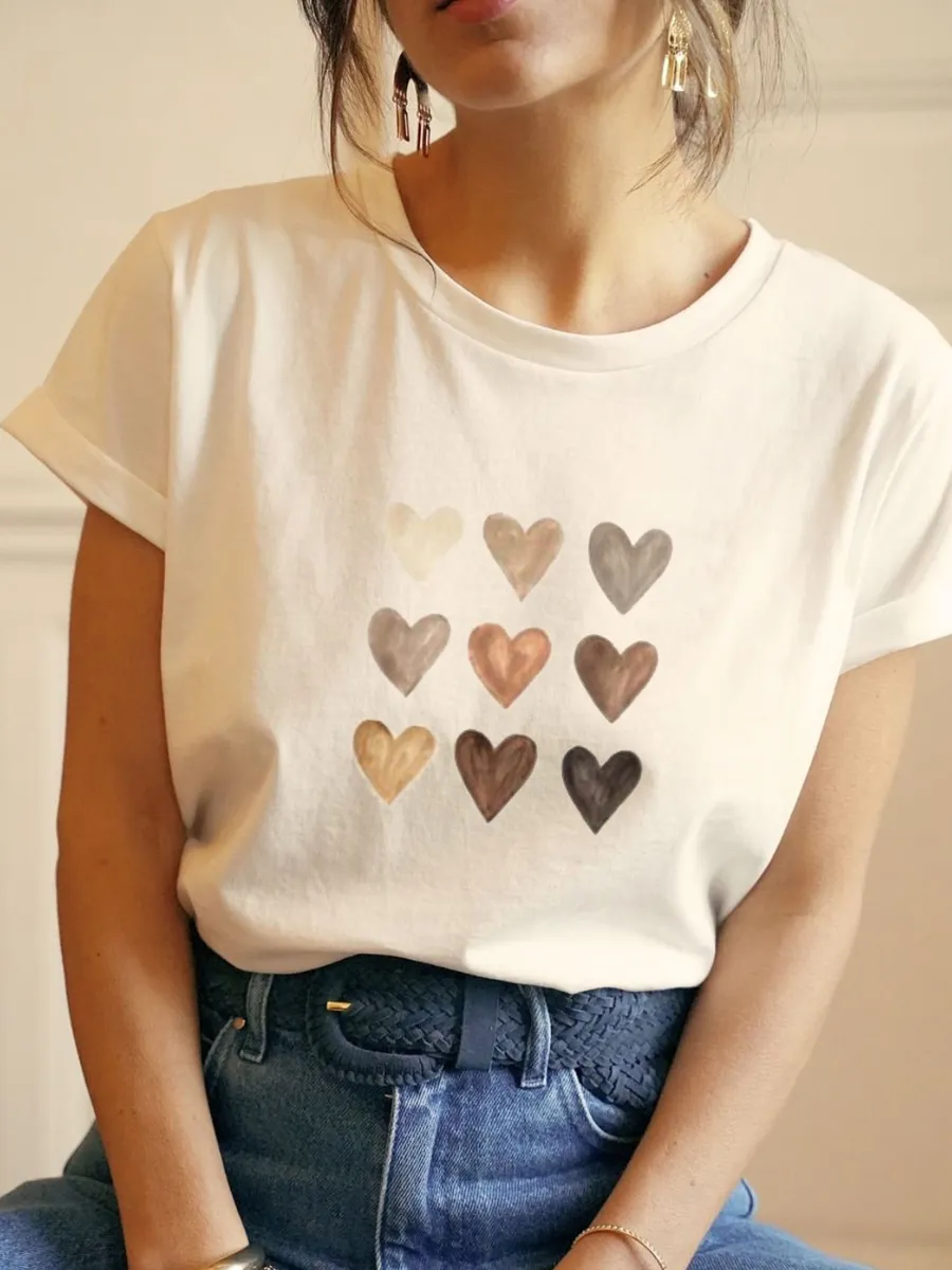 Casual Love Print Round-neck T-shirt