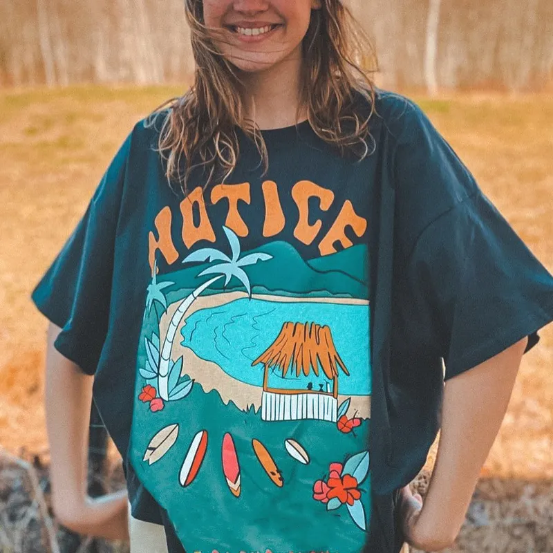 Summer Retro Surf Printed Casual Tee