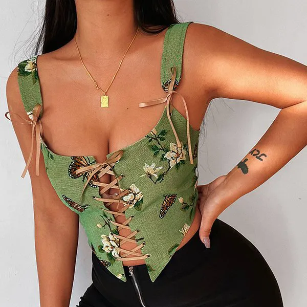 Retro Style Floral Embroidery Strap Small Camisole